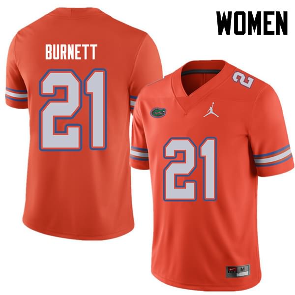 NCAA Florida Gators McArthur Burnett Women's #21 Jordan Brand Orange Stitched Authentic College Football Jersey ERI5764WS